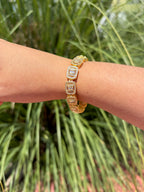Pulsera rectángulos brillantes. Laminado en oro 14k.