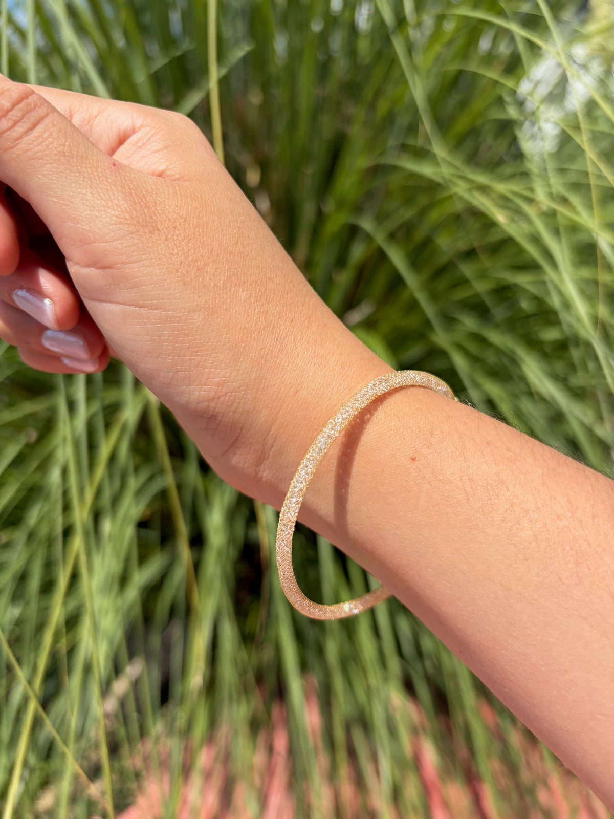 Pulsera cristales. Laminado en oro 14k.