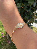 Pulsera virgen 3 colores. Laminado en oro 14k.