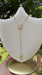 Rosario San Benito 3 colores (bolita chica). Laminado en oro 14k