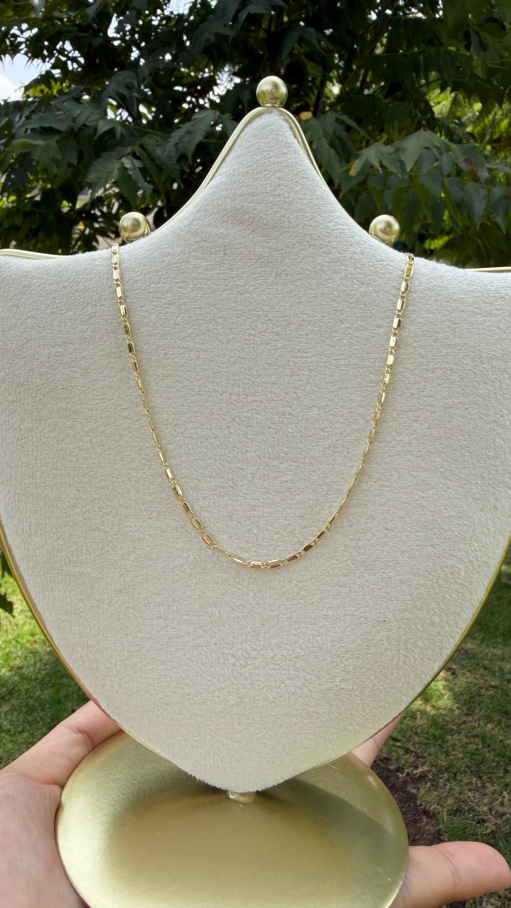 Cadena rectángulos 45 cm. Laminado en oro 14k