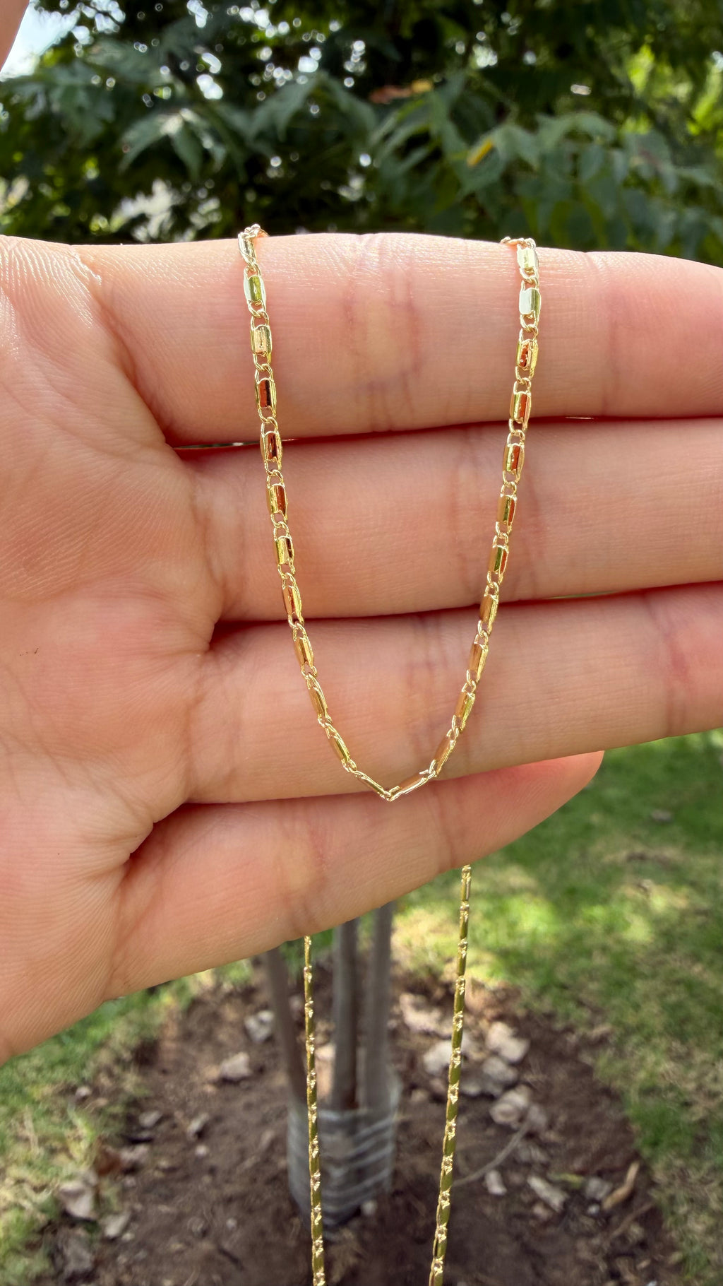 Cadena rectángulos 45 cm. Laminado en oro 14k